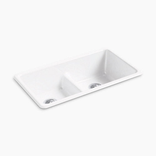 KOHLER Iron/Tones® 33 in. Dual Mount Cast Iron Double Bowl Kitchen Sink in White