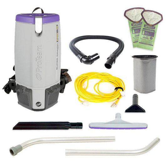 ProTeam® Super Coach Pro 10 10 qt. Corded Commercial Backpack Vacuum with Xover Multi-Surface Two-Piece Wand Tool Kit