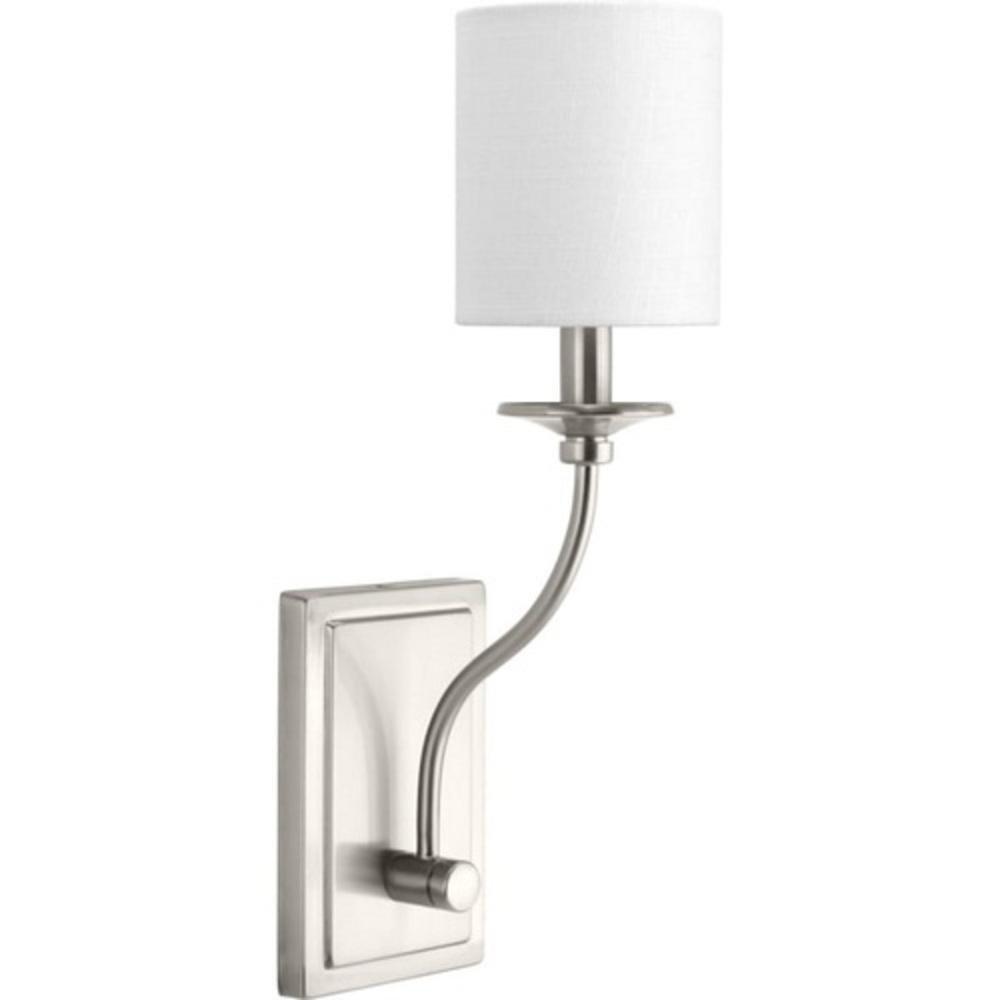 Progress Lighting Bonita 60W 1-Light 17 in. Wall Sconce in Brushed Nickel with Summer Linen Shade