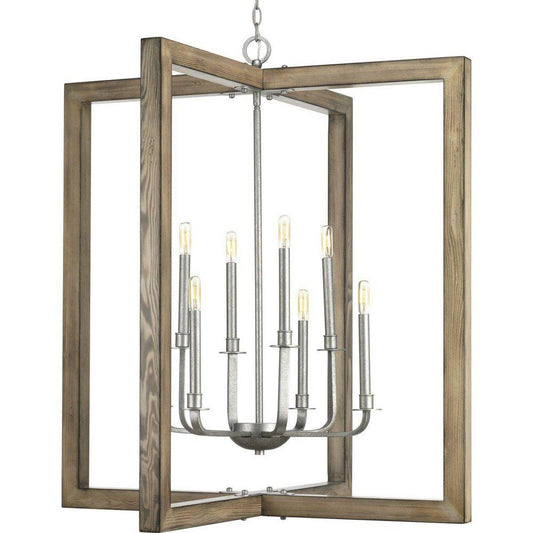 Progress Lighting Turnbury 36 in. 480W 8-Light Candelabra E-12 Incandescent Chandelier in Galvanized