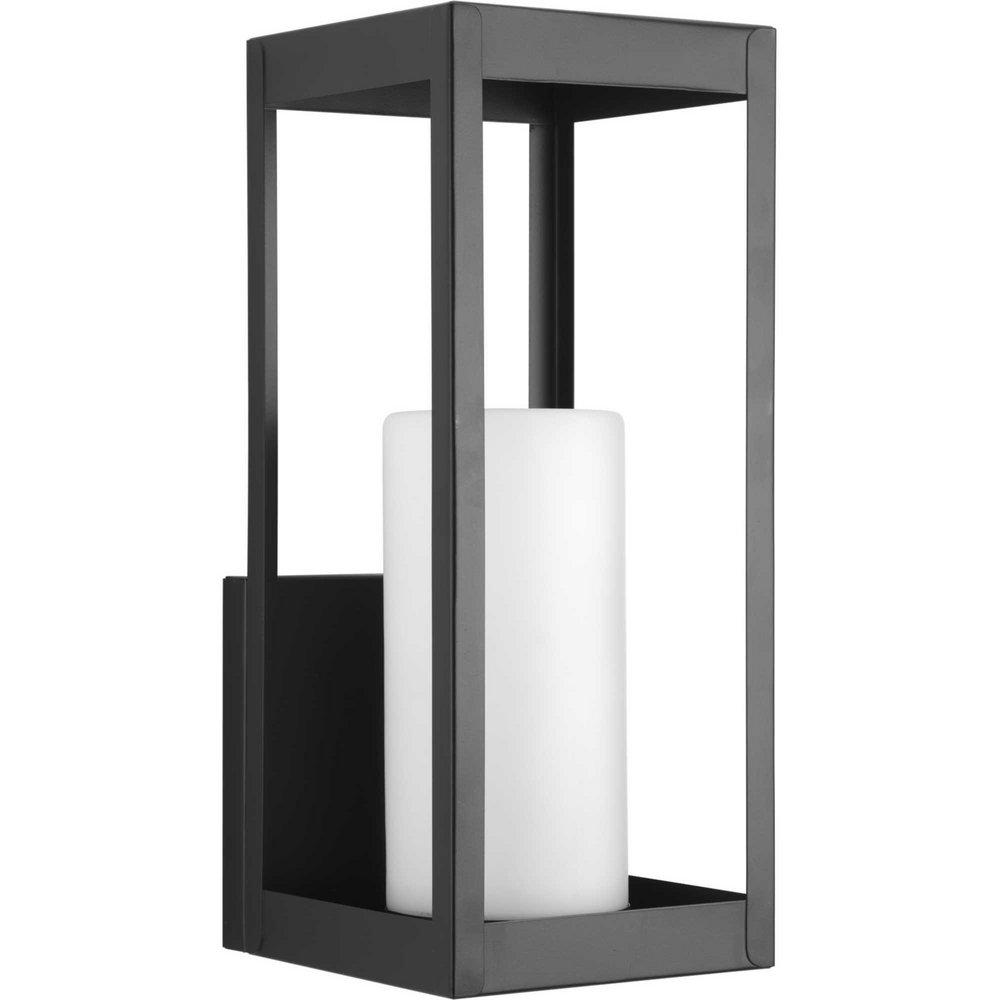 Progress Lighting Patewood 1-Light 100W 17-3/8in. High Outdoor Wall Sconce with Etched Glass Shade in Black
