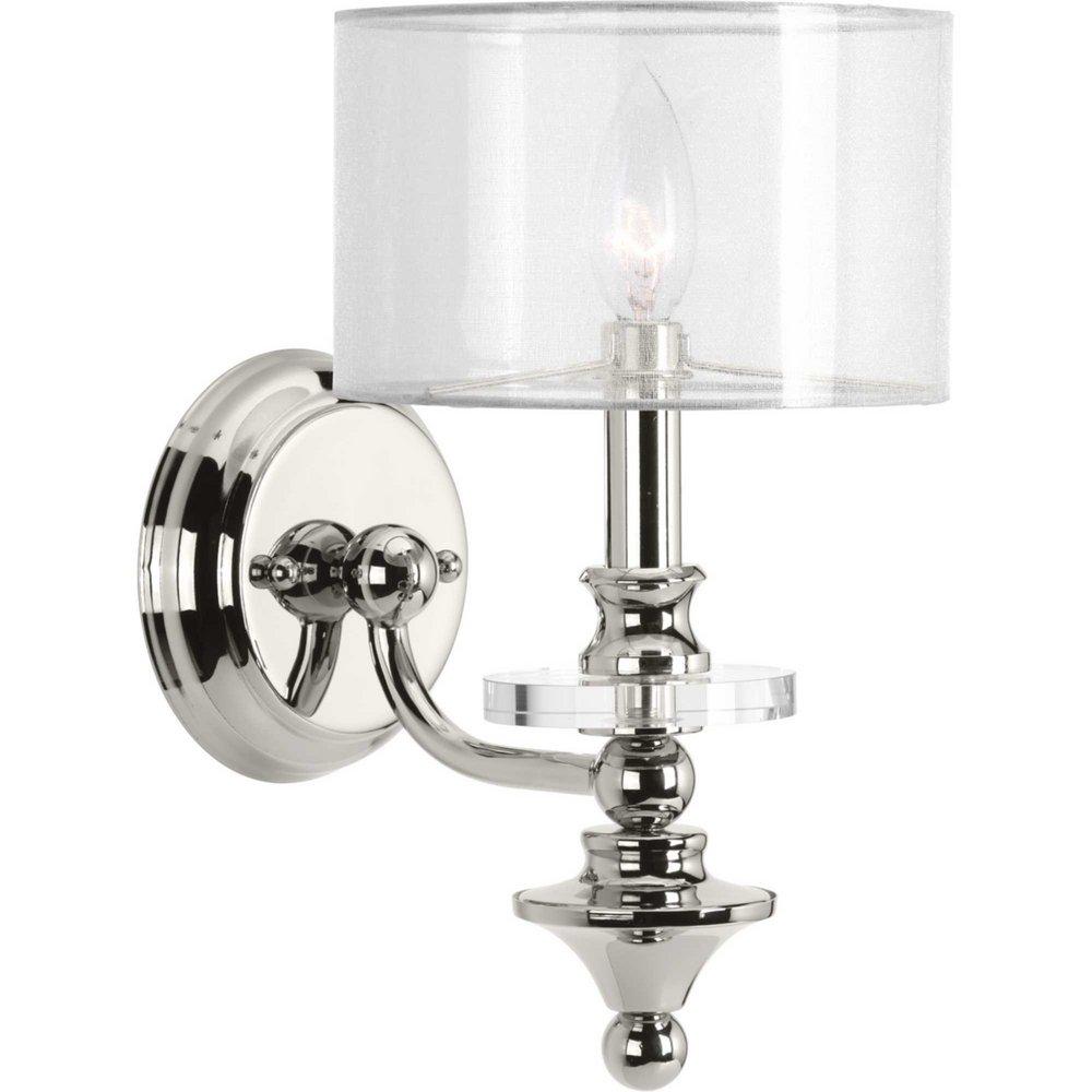 Progress Lighting Marche 6-7/8 x 12-1/4 in. 60W 1-Light Candelabra E-12 Incandescent Wall Sconce in Polished Nickel
