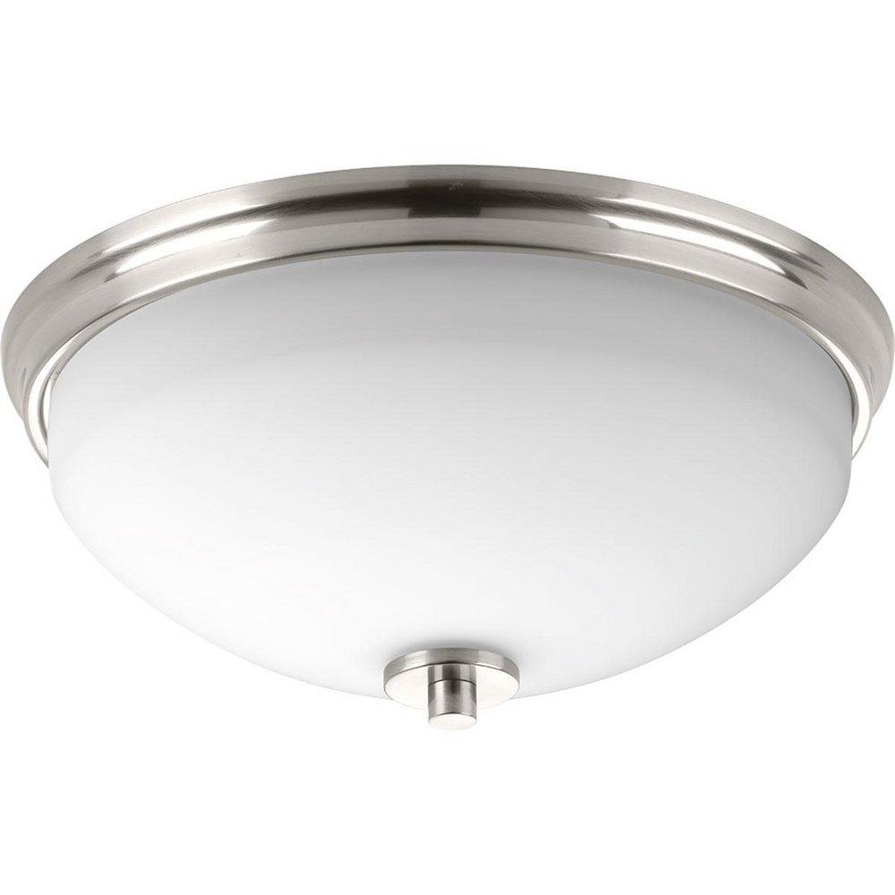 Progress Lighting Replay 14 in. 120W 2-Light Medium E-26 Incandescent Flush Mount Ceiling Light with Etched Glass in Brushed Nickel