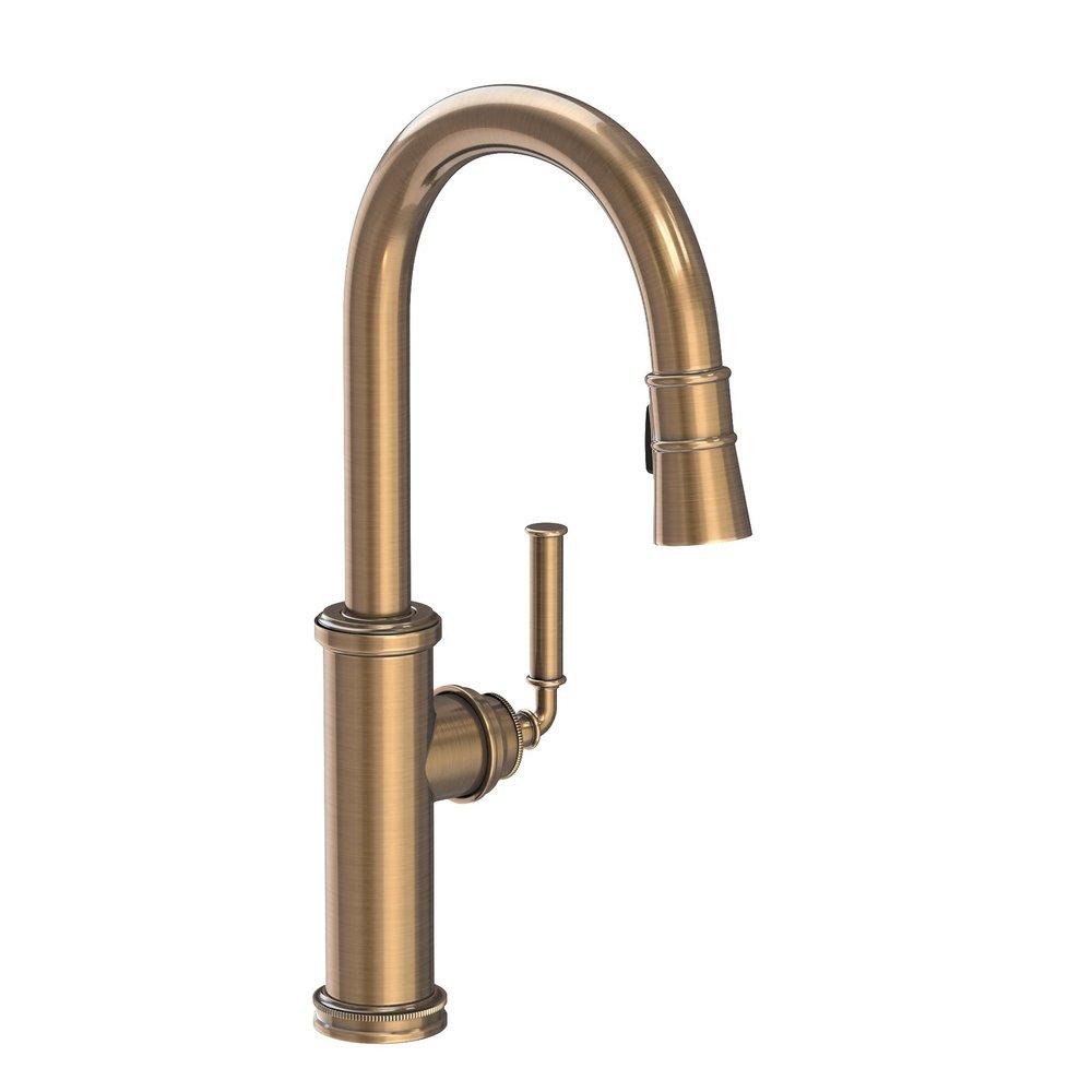 Newport Brass Taft Single Handle Pull Down Kitchen Faucet in Antique Brass