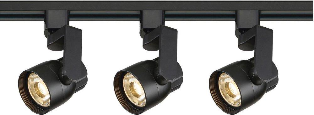 3-Light 12W LED Angle Arm Track Kit - 4ft Track - Black Finish - 36° Beam