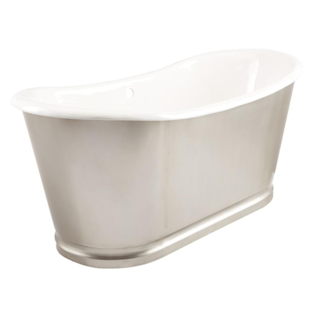 Signature Hardware Dorset 66 x 28-1/2 in. Freestanding Bathtub with Offset Drain in Stainless Steel with White