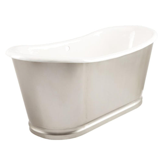 Signature Hardware Dorset 66 x 28-1/2 in. Freestanding Bathtub with Offset Drain in Stainless Steel with White