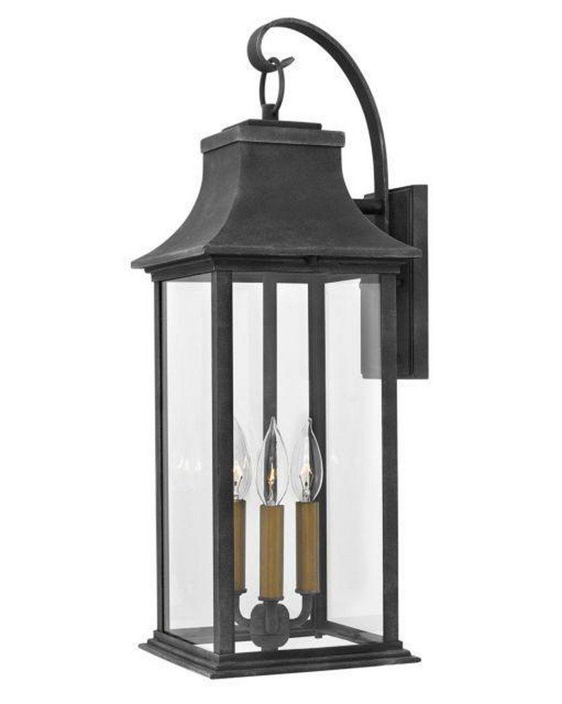 Hinkley Adair® 8-1/2 x 24-1/2 in. 180W 3-Light Candelabra E-12 Incandescent Outdoor Large Wall Sconce in Aged Zinc