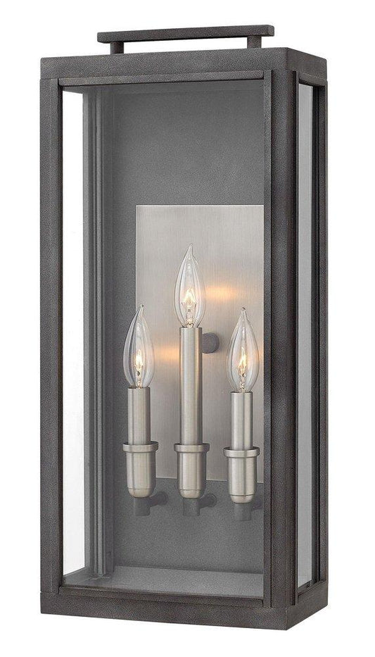 Hinkley Sutcliffe 60W 3-Light Candelabra E-12 Incandescent Large Outdoor Wall Sconce in Aged Zinc with Antique Nickel
