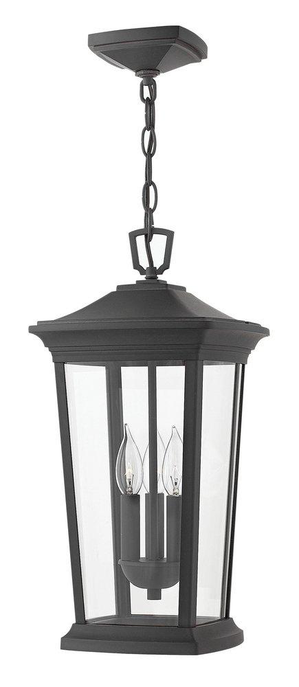 Hinkley Bromley 10 x 19-3/10 in. 180W 3-Light Ceiling Mount Candelabra E-12 Hanging Outdoor Pendant in Museum Black