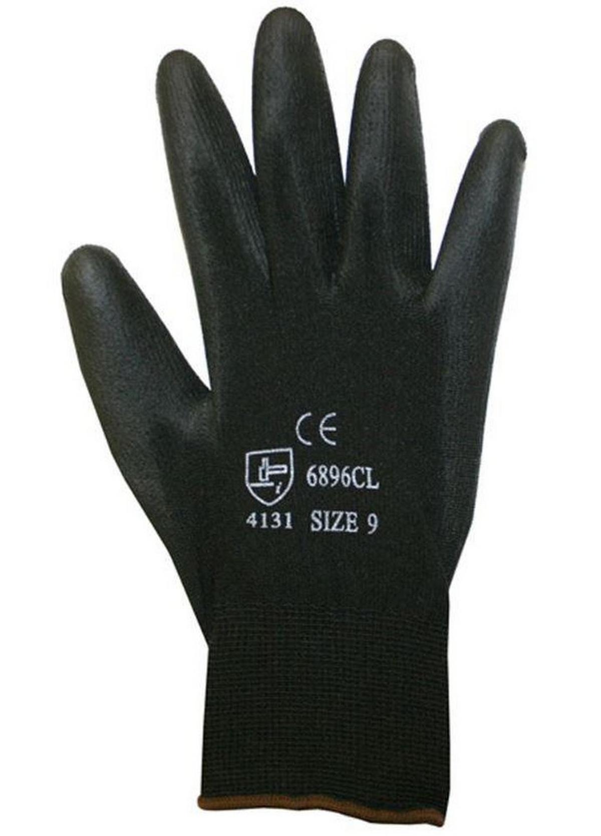 Cordova Safety Products 6896C Size L Polyurethane Plastic Aerospace, Appliance Manufacturing, Small Parts Assembling and Wiring Operations Reusable Gloves in Black (Case of 12 Dozen)