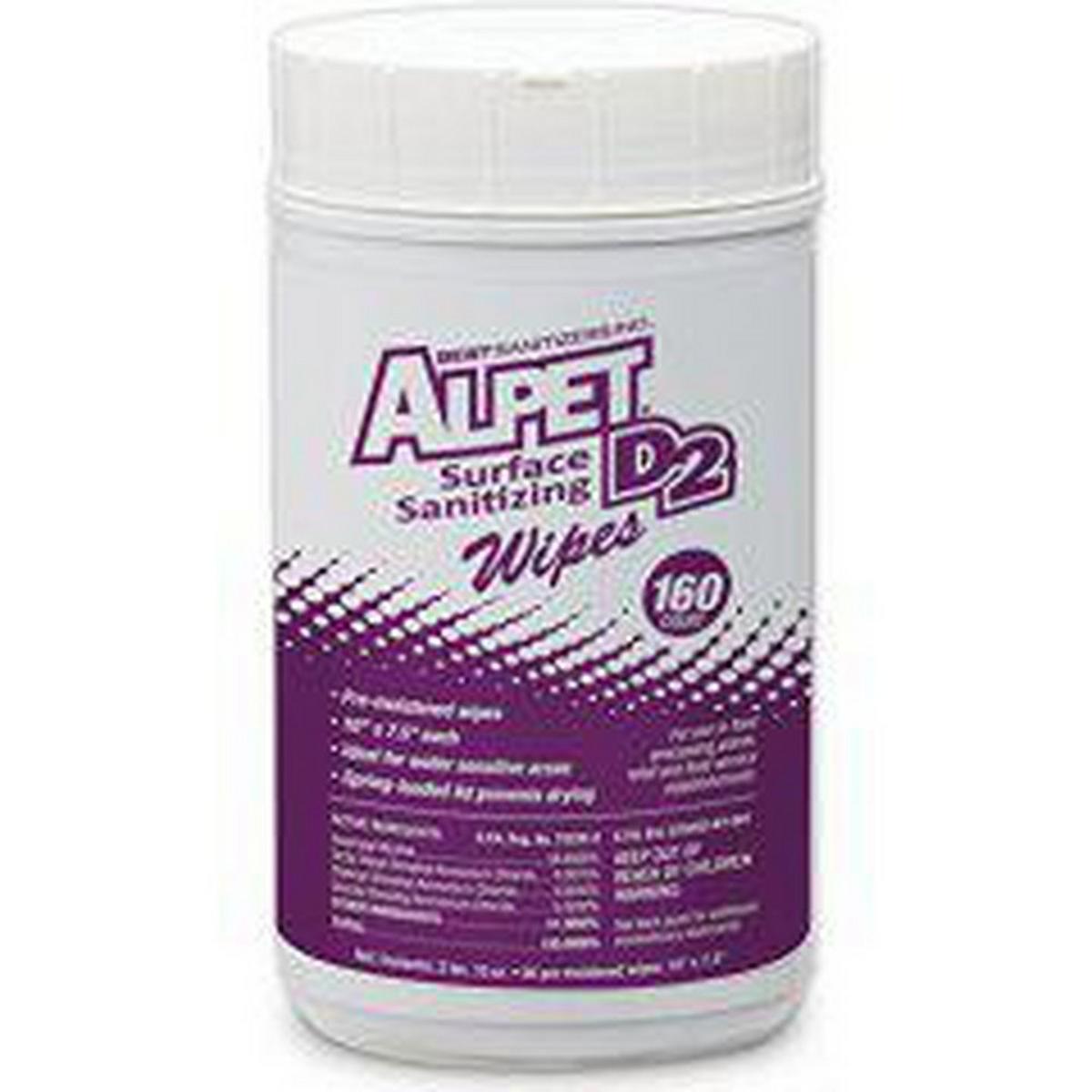 Best Sanitizers Alpet® D2 9-1/2 x 7-1/5 in. Surface Sanitizing Wipes in Clear (Canister of 160, 6 per Case)