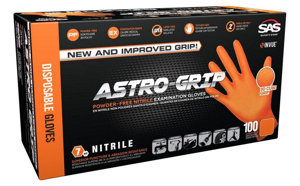 SAS Safety Astro-Grip® 7 mil Size L Powder Free Rubber Disposable Glove in Hi-Visibility Orange (Pack of 100)