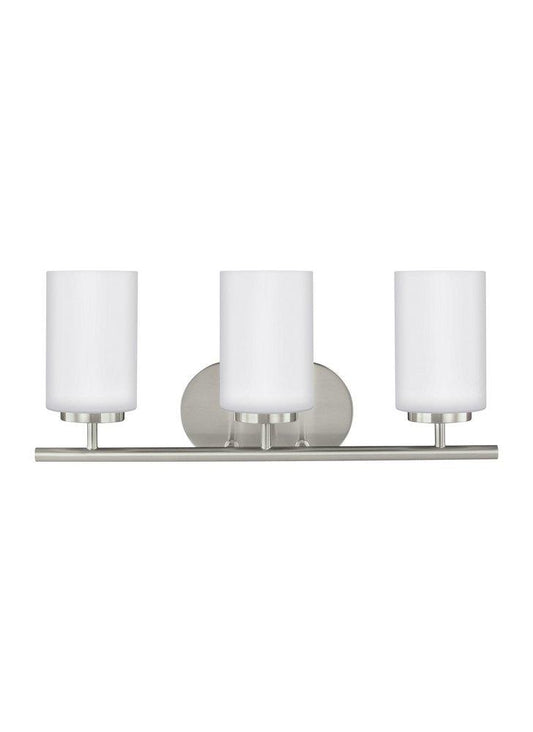 Visual Comfort & Co. Generation Lighting Oslo 100W 3-Light Vanity Fixture with Cased Opal Etched Glass in Brushed Nickel
