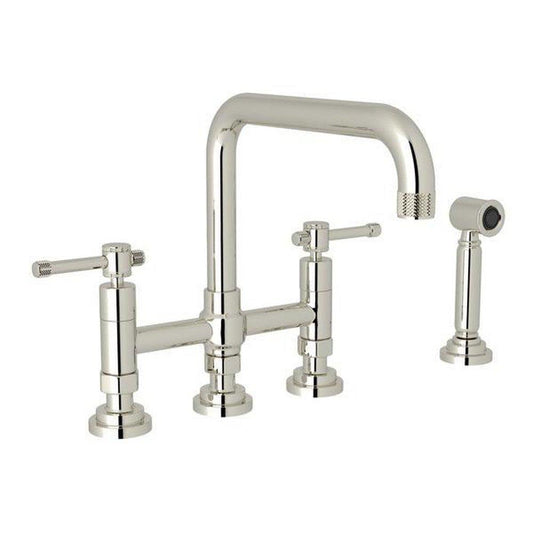ROHL® Campo™ Two Handle Bridge Kitchen Faucet with Side Spray in Polished Nickel