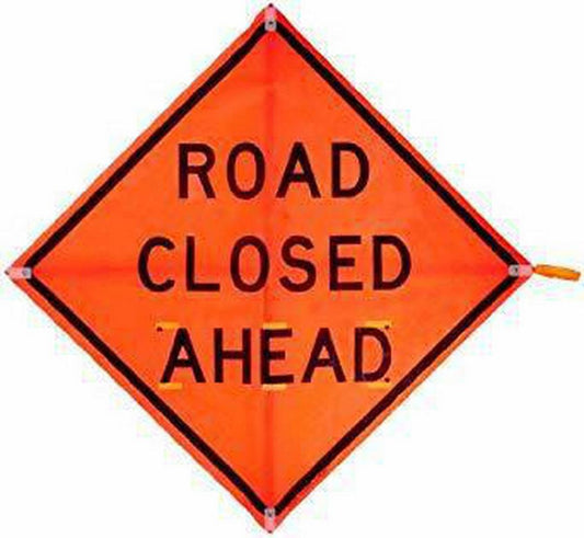 48 x 48 in. Road Closed Ahead Mesh Sign in Orange