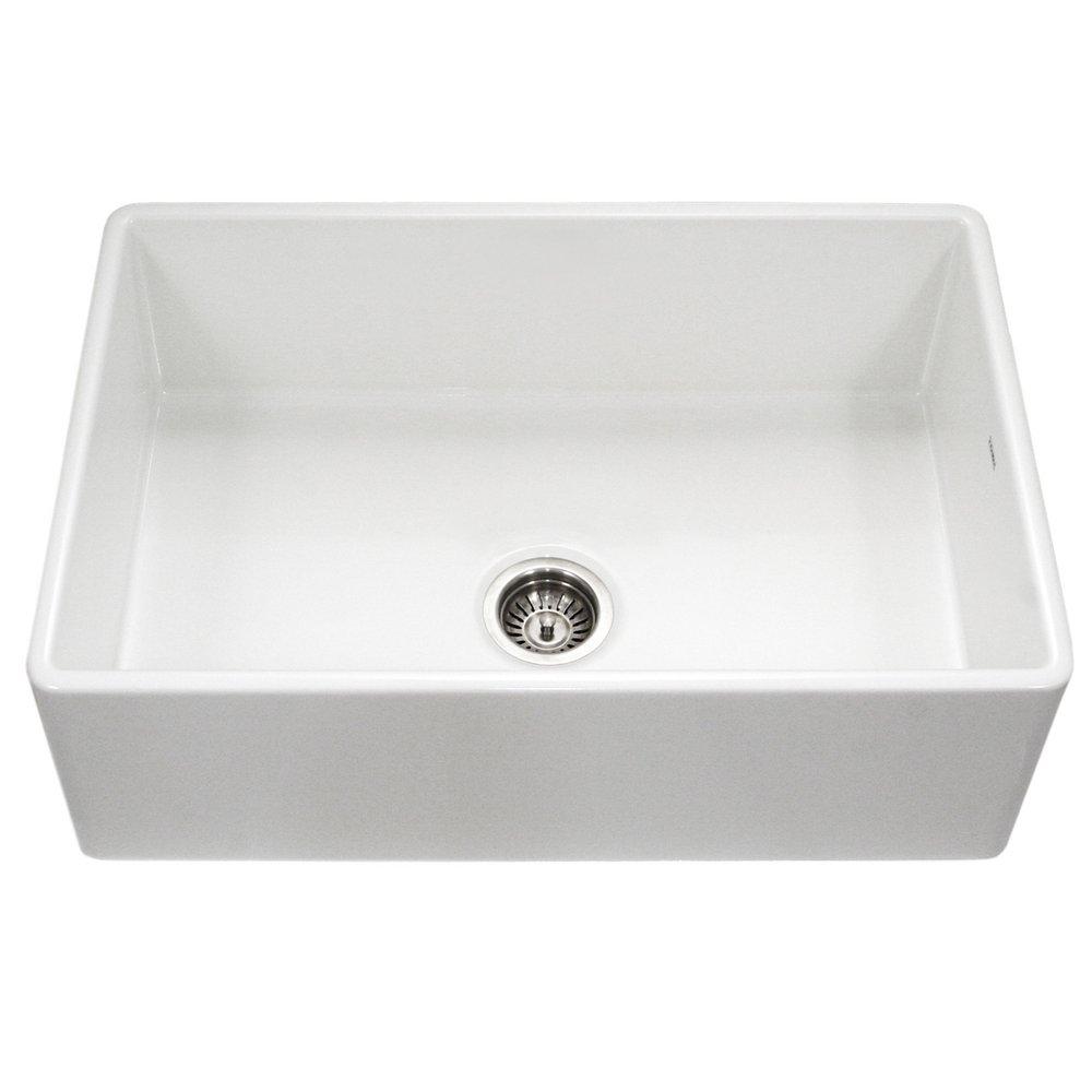 Houzer Platus Series 33 in. Farmhouse Fireclay Single Bowl Kitchen Sink in White