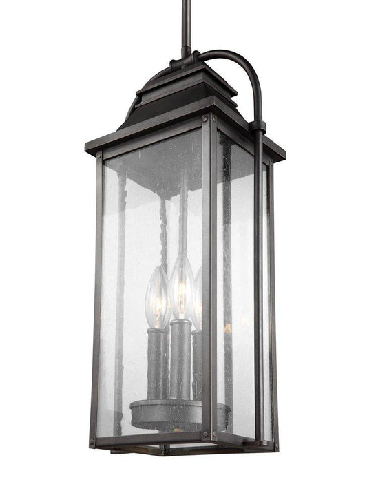 Visual Comfort & Co. Studio Wellsworth 60W 3-Light Candelabra E-12 Incandescent Outdoor Pendant in Antique Bronze