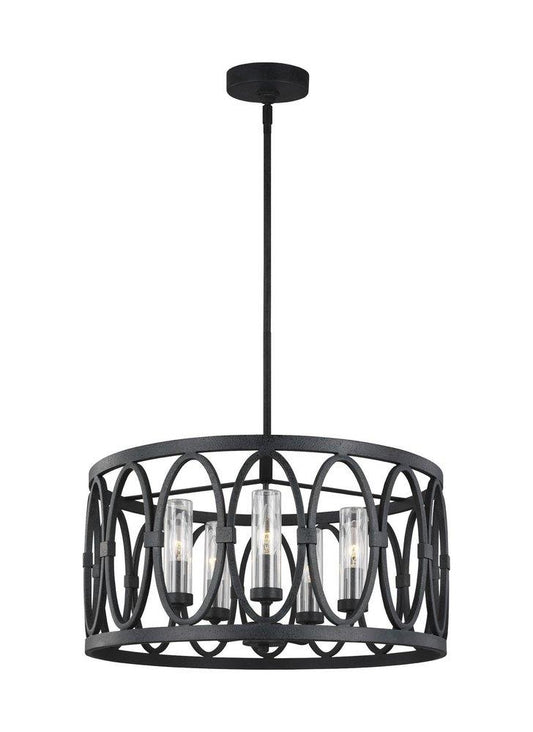 Visual Comfort & Co. Studio Patrice 21 in. 60W 5-Light Candelabra E-12 Incandescent Outdoor Chandelier in Dark Weathered Zinc