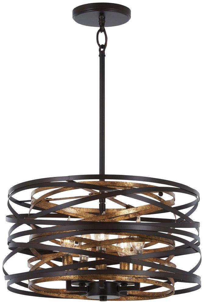 Minka Lavery Vortic Flow 60W 5-Light Candelabra E-12 Incandescent Pendant in Dark Bronze with Mosaic Gold
