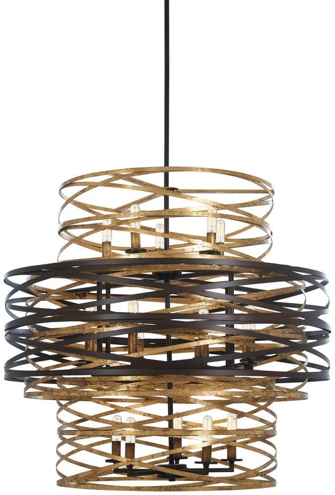 Minka Lavery Vortic Flow 60W 18-Light Candelabra E-12 Chandelier in Dark Bronze with Mosaic Gold