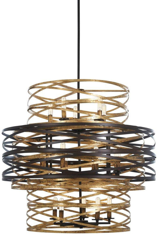 Minka Lavery Vortic Flow 60W 18-Light Candelabra E-12 Chandelier in Dark Bronze with Mosaic Gold