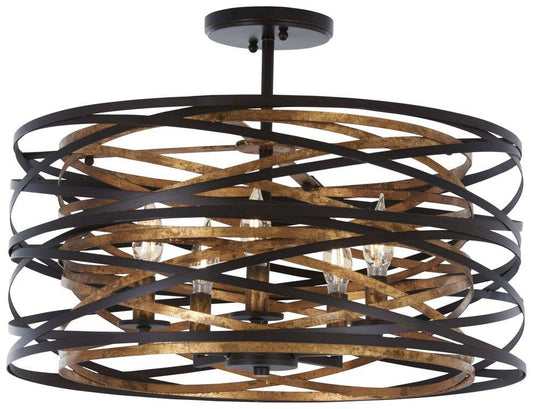Minka Lavery Vortic Flow 60W 5-Light Candelabra E-12 Semi-Flush Mount Ceiling Fixture in Dark Bronze with Mosaic Gold