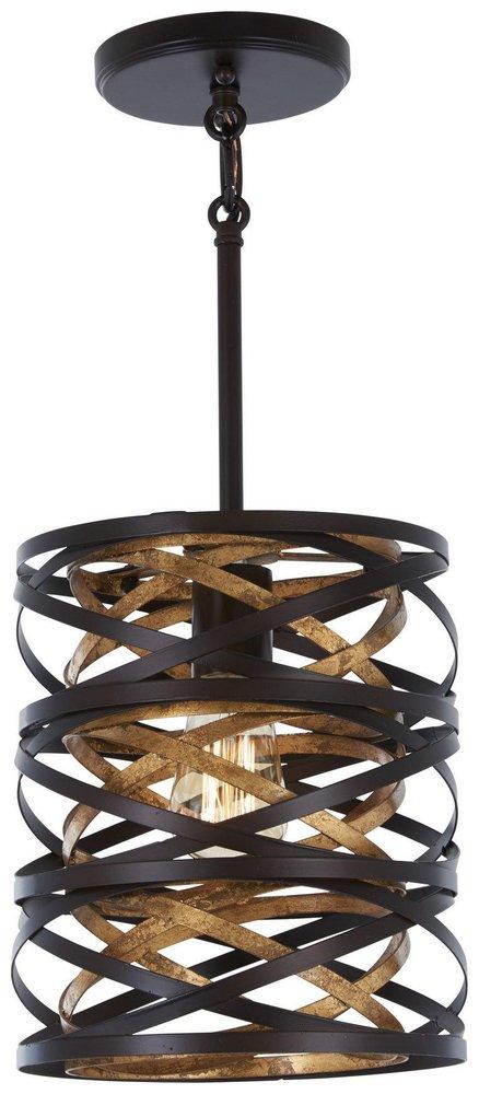 Minka Lavery Vortic Flow 8-1/2 in. 60W 1-Light Medium E-26 Incandescent Pendant in Dark Bronze with Mosaic Gold