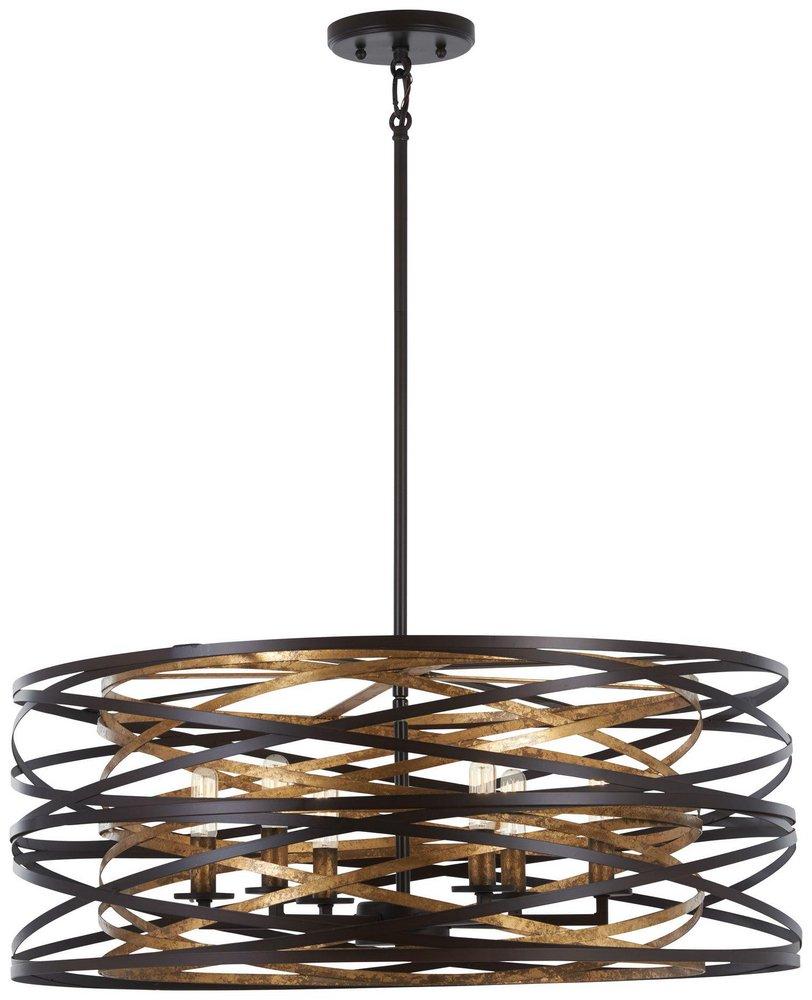 Minka Lavery Vortic Flow 60W 6-Light Candelabra E-12 Incandescent Pendant in Dark Bronze with Mosaic Gold