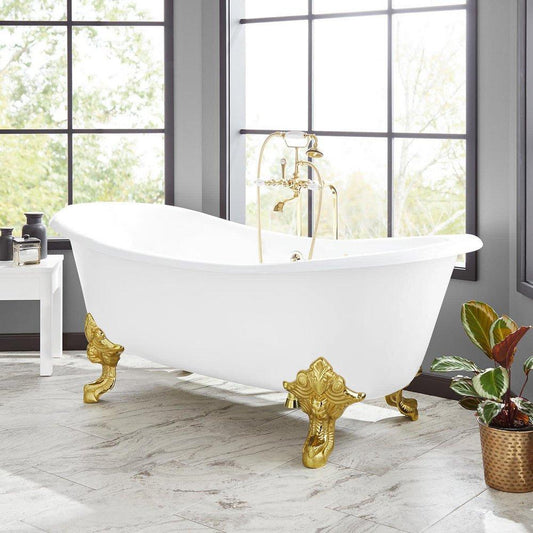 Signature Hardware Lena 59 x 30-1/2 in. Freestanding Clawfoot Bathtub with Center Drain in White - Less Drain Assembly