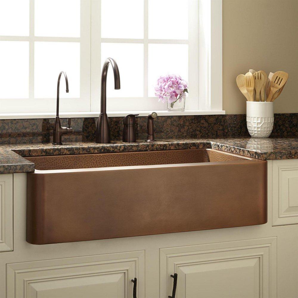 Signature Hardware Raina 36 in. Single Bowl Farmhouse Kitchen Sink in Antique Copper