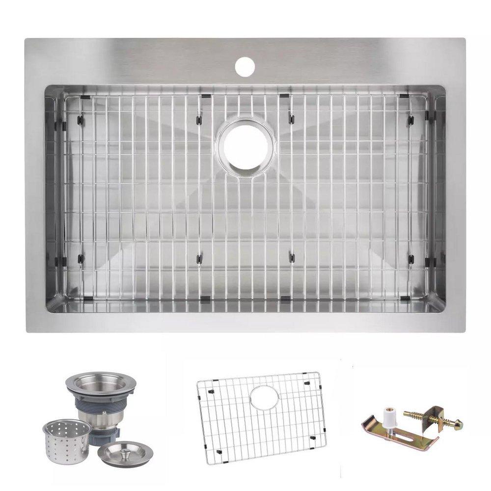 33 in. Dual Mount Stainless Steel Single Bowl Kitchen Sink