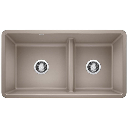 BLANCO Precis 33 in. Undermount Silgranit Double Bowl Kitchen Sink in Truffle