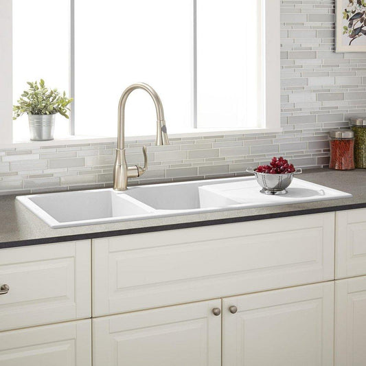 Signature Hardware Tansi 45-1/2 in. Drop-in Composite Double Bowl Kitchen Sink in Cloud White