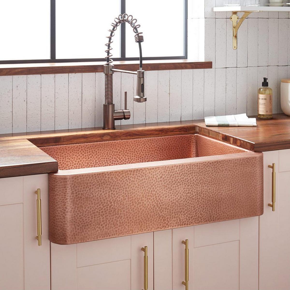 Signature Hardware Fiona 33 in. Single Bowl Farmhouse Kitchen Sink in Antique Copper