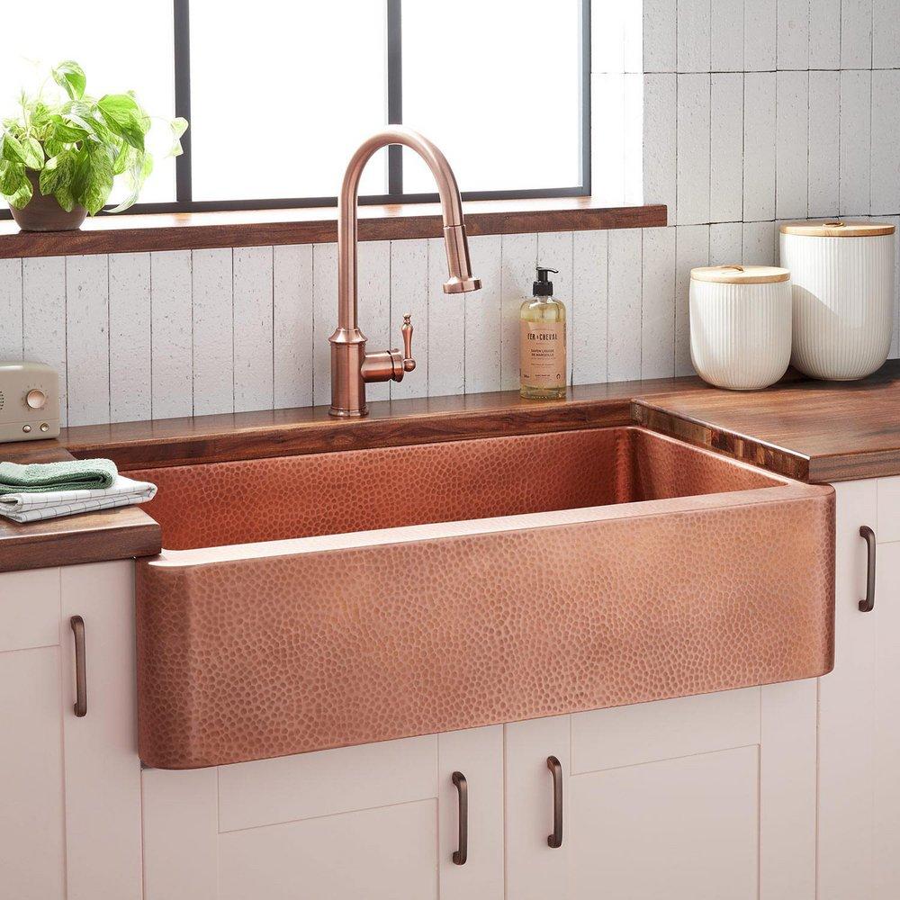 Signature Hardware Fiona 36 in. Single Bowl Farmhouse Kitchen Sink in Antique Copper