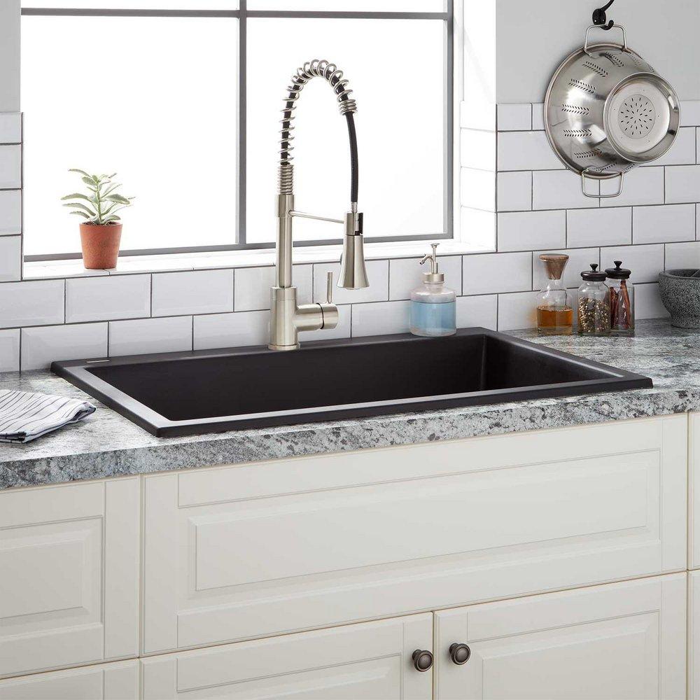Signature Hardware Algren 33 in. Drop-in Granite Composite Single Bowl Kitchen Sink in Midnight Black