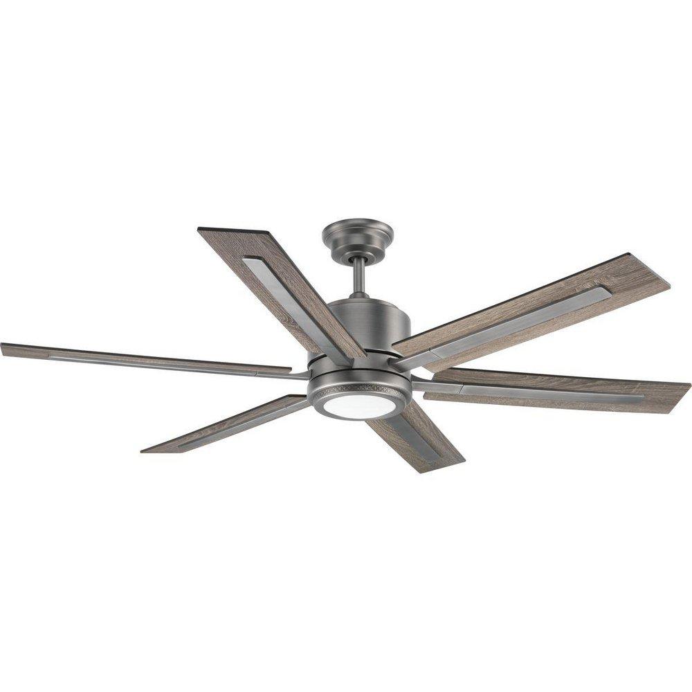 Progress Lighting Glandon 17-1/8 in. 6-Blade Ceiling Fan with LED Light in Antique Nickel