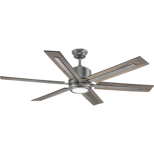 Progress Lighting Glandon 17-1/8 in. 6-Blade Ceiling Fan with LED Light in Antique Nickel
