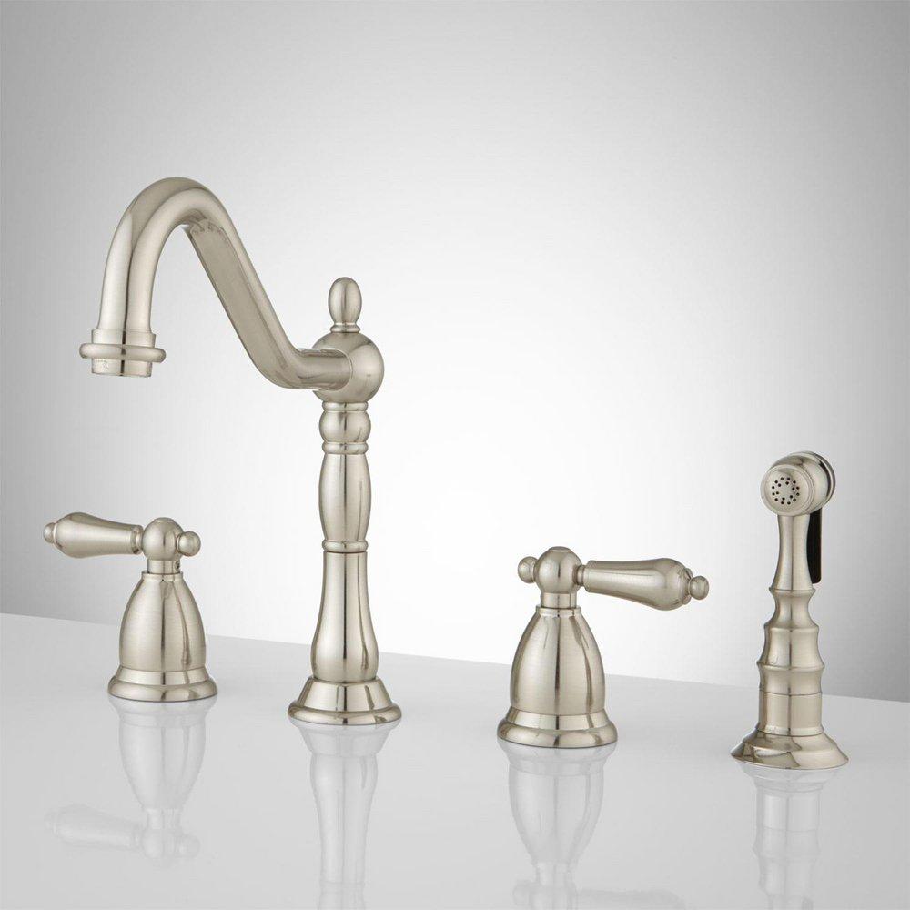 Signature Hardware Helena Two Handle Kitchen Faucet with Side Spray in Brushed Nickel