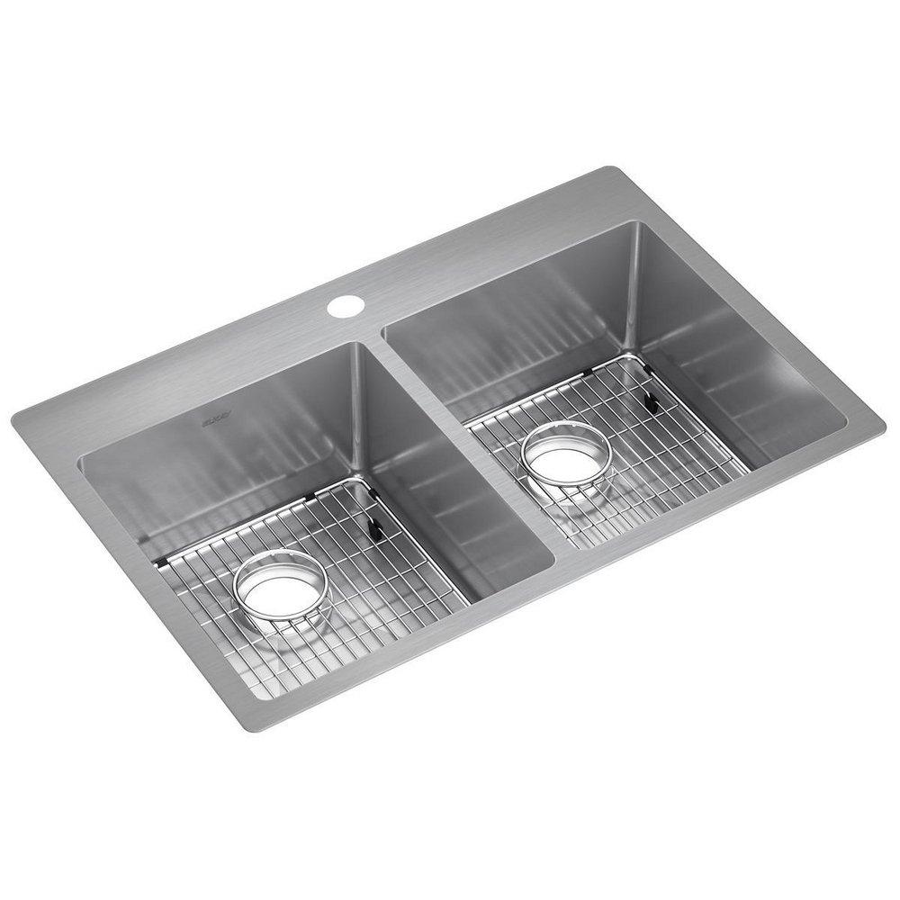 Elkay Crosstown® 33 in. Dual Mount Stainless Steel Double Bowl Kitchen Sink in Polished Satin
