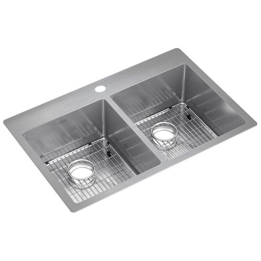 Elkay Crosstown® 33 in. Dual Mount Stainless Steel Double Bowl Kitchen Sink in Polished Satin