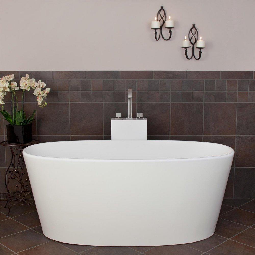 Signature Hardware Lucina 61-5/8 x 26-7/8 in. Freestanding Bathtub Center Drain in Matte White