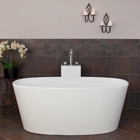 Signature Hardware Lucina 61-5/8 x 26-7/8 in. Freestanding Bathtub Center Drain in Matte White