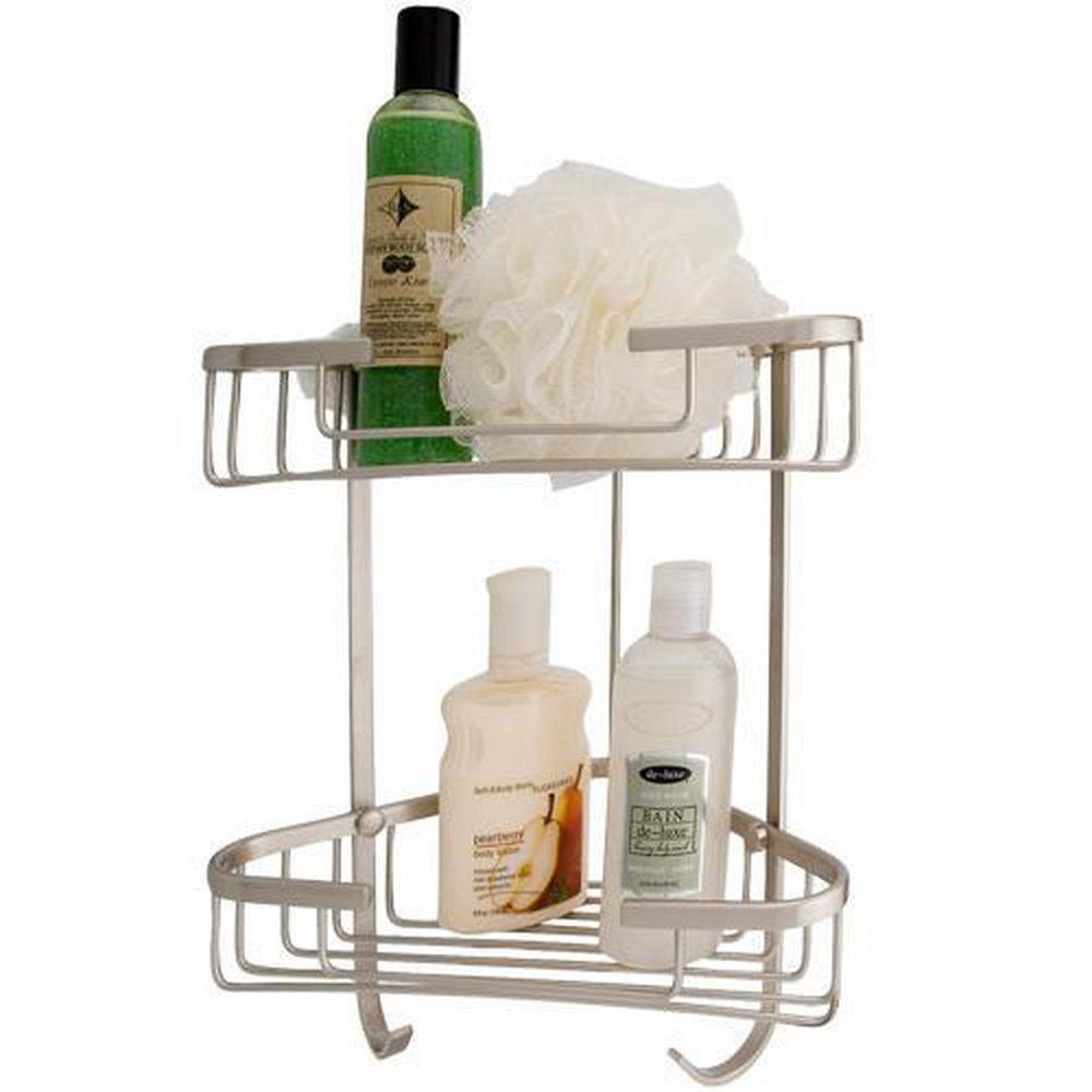 Signature Hardware Transitional 6-1/4 in. Corner Shower Basket in Brushed Nickel