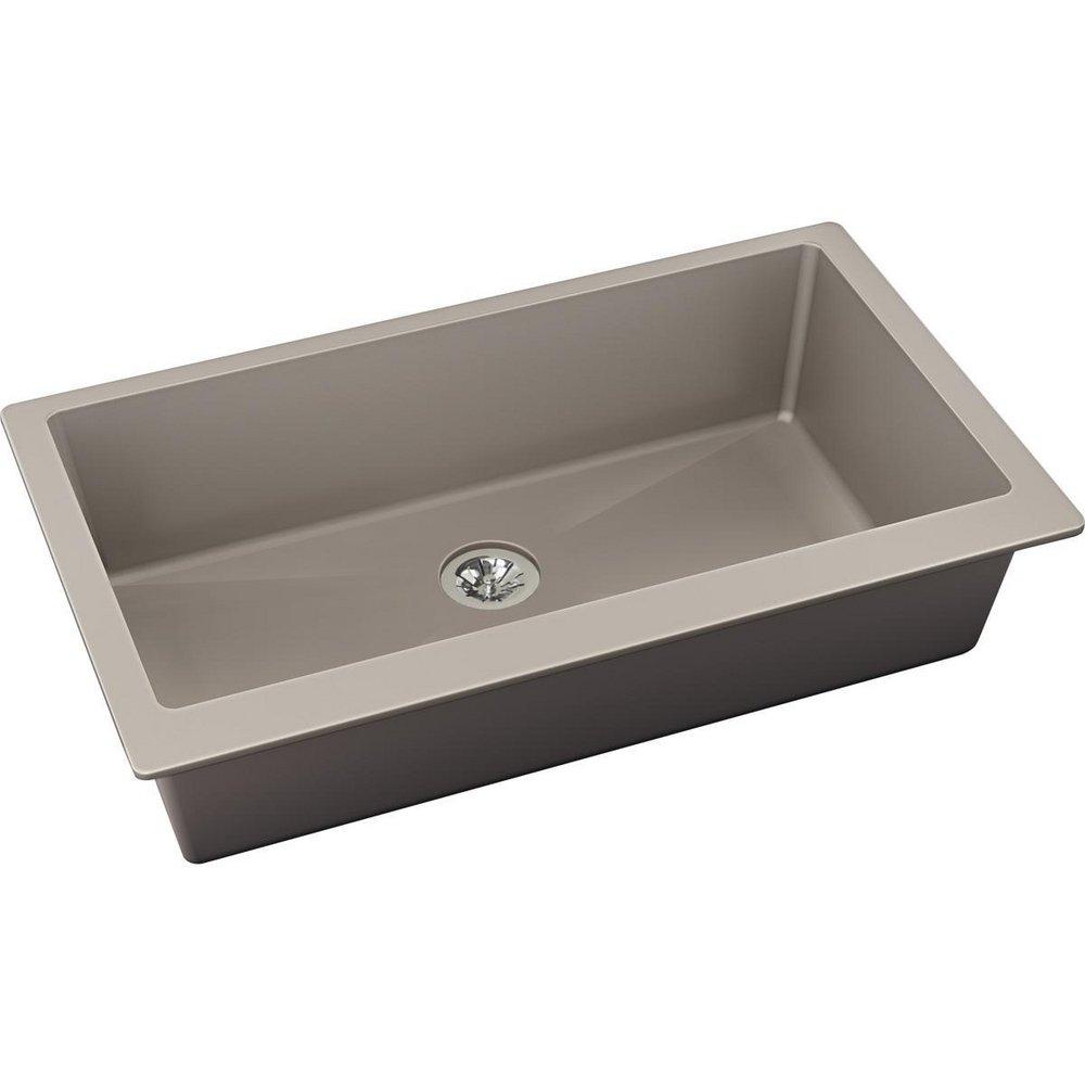 Elkay Quartz Luxe® 35-7/8 in. Undermount Composite Single Bowl Kitchen Sink in Silvermist