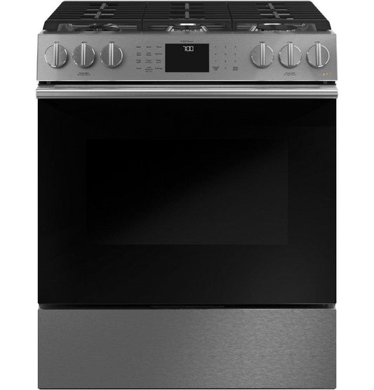 GE Café Modern Glass Collection 29-7/8 in. Gas 6-Burner Sealed Slide-in Range in Platinum Glass