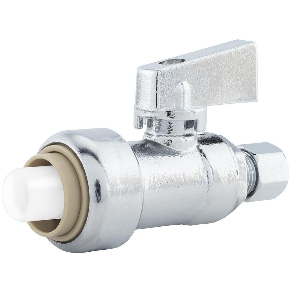 Jones Stephens Plumbite® 1/2 x 3/8 in. Push x Compression Straight Supply Stop Valve in Chrome