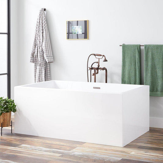 Signature Hardware Clarissa 59 x 37-1/4 in. Freestanding Bathtub with Center Drain in White and White Trim