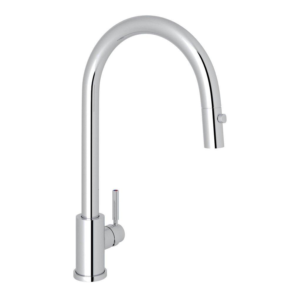 Perrin & Rowe® Holborn™ Single Handle Pull Down Kitchen Faucet in Polished Chrome